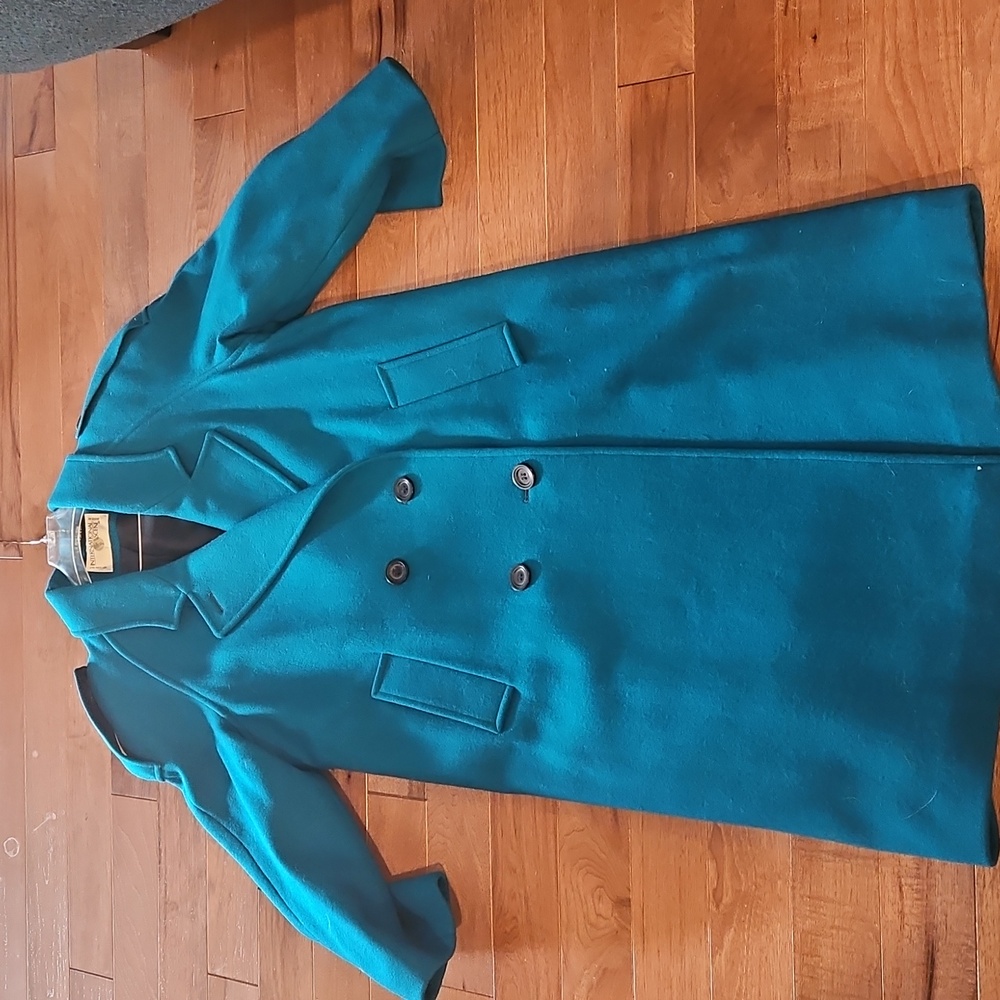 Vintage International Scene  Teal Double-Breasted  100 % Wool Trench Coat